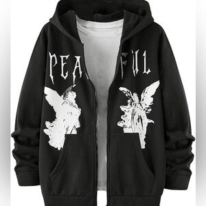 SOLY HUX black Men's Graphic Zip Up Hoodies Streetwear Jacket NWT - medium